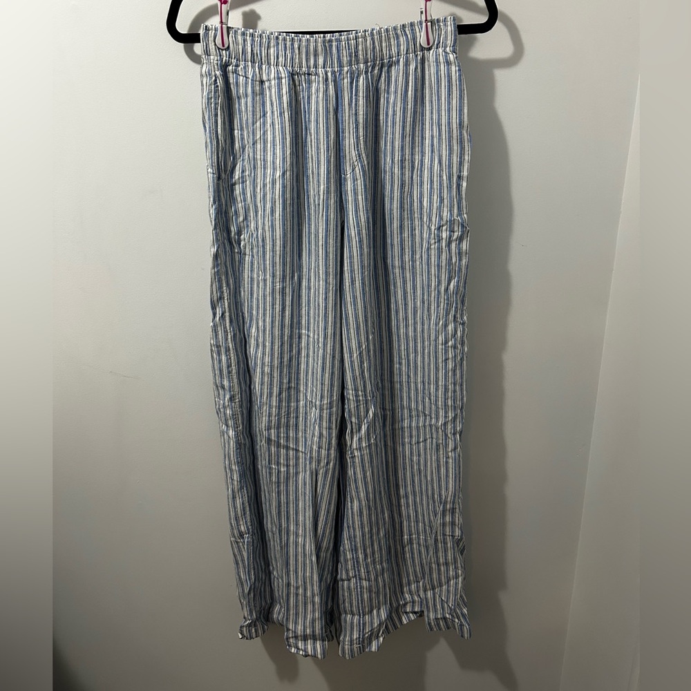 American Eagle Outfitters Blue and White Striped Linen Blend Pant